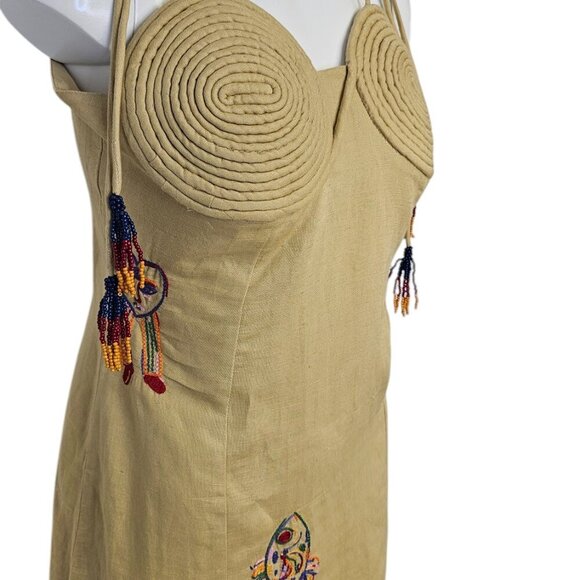Farm Rio x Anthropologie Embroidered Linen Blend Dress, Embroidered, Beaded, S - Picture 4 of 11